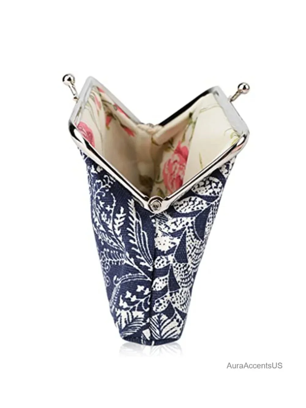 2 Pack Vintage Leaf Canvas Coin Purse with Kiss Lock Clasp Wristlet Clutch